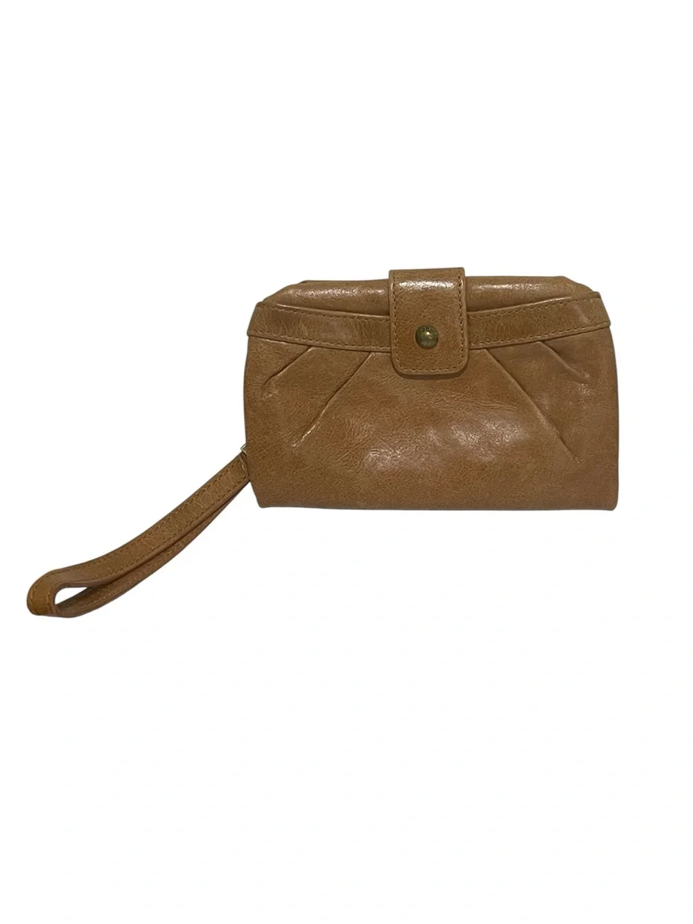 Hobo Tan Leather Wristlet Wallet Zip Around Multi Pockets Zip Pocket Neutral